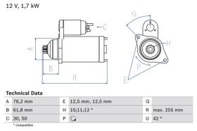 BOSCH 0986020260 - MOTOR DE ARRANQUE VOLKSWAGEN TOURAN 12V 1.7KW