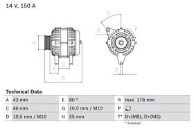 BOSCH 0986041930 - ALTERNADOR DE INTERCAMBIO CITROEN FIAT 14V 150AH