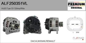 FLAMAR ALF250351VL - ALTERNADOR NUEVO ORIGINAL VALEO 12V 120AH RENAULT DACIA